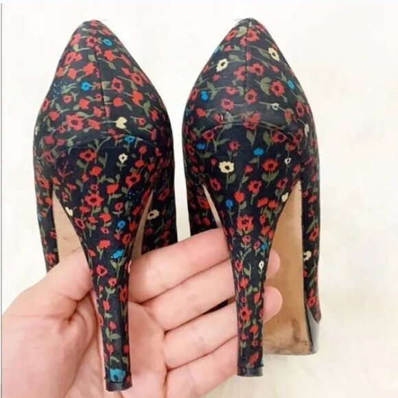 Aldo Red, Blue and Black Floral Poppy Peep Toe Heels 35 5 - Picture 7 of 8